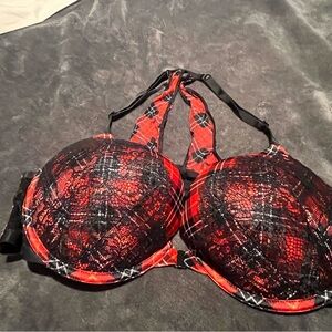 Lace Plaid Red and Black Bra Victoria’s Secret Racerback 38C